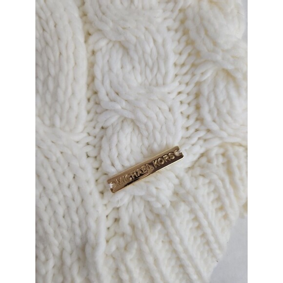 NWT MICHAEL KORS Cable Knit Cream Newsboy Beanie Cap Warm Hat 100% Acrylic Logo - Picture 3 of 6